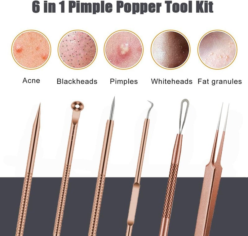 BLAAROOM Pimple Popper Tool Kit, 6 Pcs Blackhead Remover Acne Needle Tools Set Removing Treatment Comedone Whitehead Popping Zit for Nose Face Skin Blemish Extractor Tool - Rose Gold - Image 5